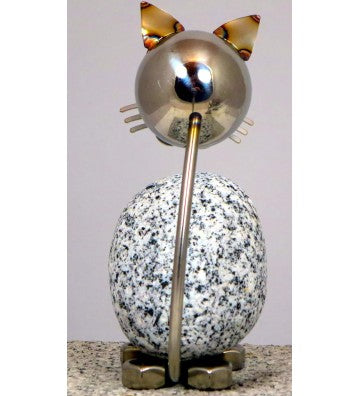 Wackelkopf Katzen aus Granit & Edelstahl 2er Set Gartendeko Naturstein