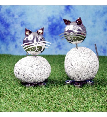 Wackelkopfkatzen  2er Set je ca. 14-17 cm hoch aus Granit und Edelstahl