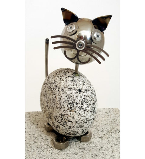 Wackelkopfkatzen  2er Set je ca. 14-17 cm hoch aus Granit und Edelstahl