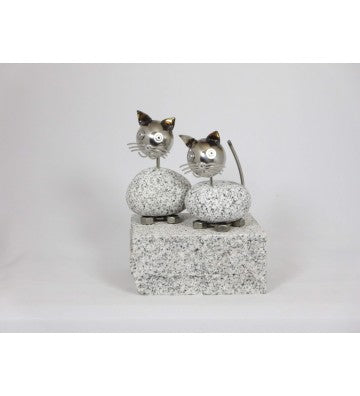 Wackelkopfkatzen  2er Set je ca. 14-17 cm hoch aus Granit und Edelstahl