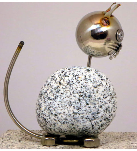 Wackelkopfkatzen  2er Set je ca. 14-17 cm hoch aus Granit und Edelstahl