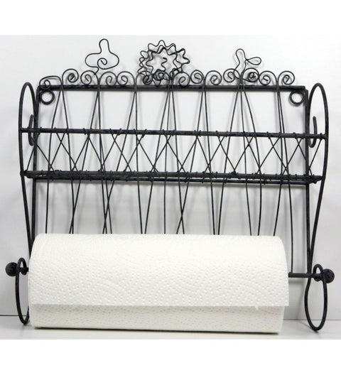 Wandregal mit Küchenrollenhalter ca. 33cm hoch aus Eisen antikfarben im Landhauslook