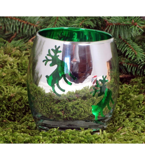 XMAS Teelichthalter weihnachtlich grün ca. 8 cm hoch