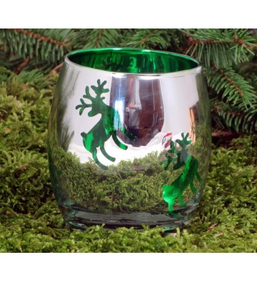 XMAS Teelichthalter weihnachtlich grün ca. 8 cm hoch