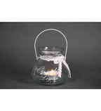 Windlicht „Candle Light“ 16 cm – Glas mit weißem Spitzenband