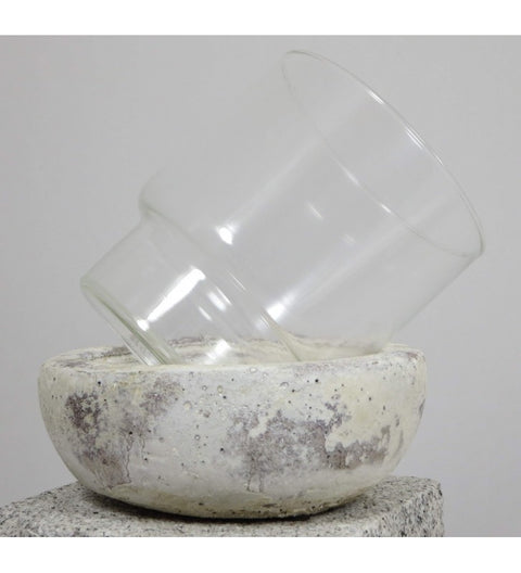 Windlicht „Filano“ Beton-Optik creme antik 17 cm – Glas Einsatz