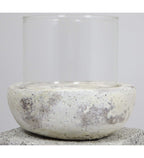 Windlicht „Filano“ Beton-Optik creme antik 17 cm – Glas Einsatz