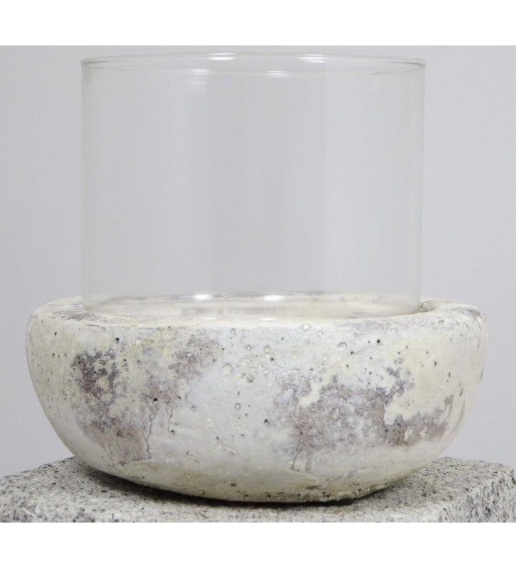 Windlicht „Filano“ Beton-Optik creme antik 17 cm – Glas Einsatz