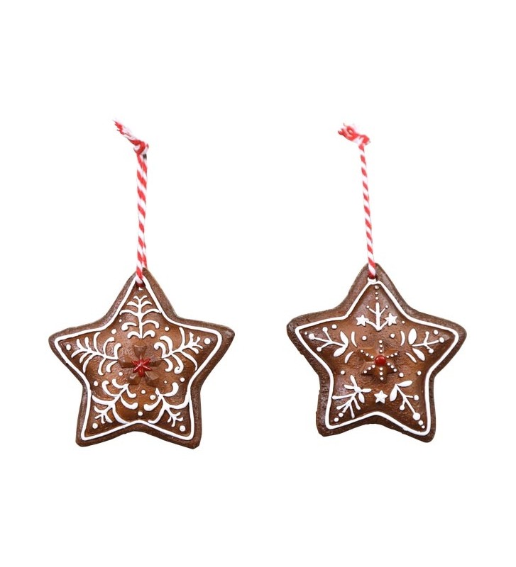 XMAS Weihnachtsanhänger/ Christbaumschmuck 2-er SET Lebkuchen Sternhänger Gingerbread, Polyresin, ca. 7,5 cm lang