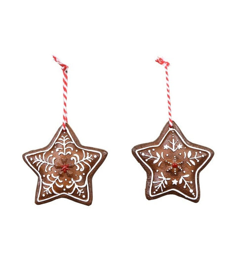 XMAS 2-er SET Lebkuchen Sternhänger Gingerbread, Polyresin, ca. 7,5x7,5x1 cm