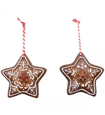 XMAS Weihnachtsanhänger/ Christbaumschmuck 2-er SET Lebkuchen Sternhänger Gingerbread, Polyresin, ca. 7,5 cm lang