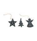 XMAS Weihnachtsanhänger/Christbaumschmuck 3-er SET Anhänger  schwarz, Holz, ca. 7x0,5x7 cm, ,6x0,5x7 cm