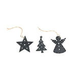 XMAS Weihnachtsanhänger/Christbaumschmuck 3-er SET Anhänger  schwarz, Holz, ca. 7x0,5x7 cm, ,6x0,5x7 cm