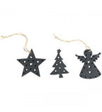XMAS Weihnachtsanhänger/Christbaumschmuck 3-er SET Anhänger  schwarz, Holz, ca. 7x0,5x7 cm, ,6x0,5x7 cm