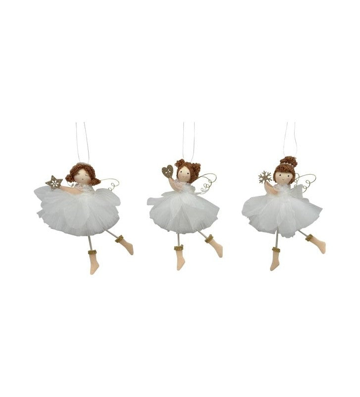Engelanhänger 3-er SET mit 3 verschiedenen Engeln aus Polyester/Stoff, 17 cm