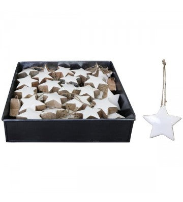 XMAS Sternanhänger 6-er SET Sternanhänger, Emaille weiß, Holz ca. 5x5x2cm