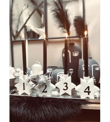 XMAS Kerzenhalter 4-er SET Chrissie, weiß, Keramik, ca. 13,7x4x13,7 cm, geeignet für 22 mm Stabkerzen-Ø