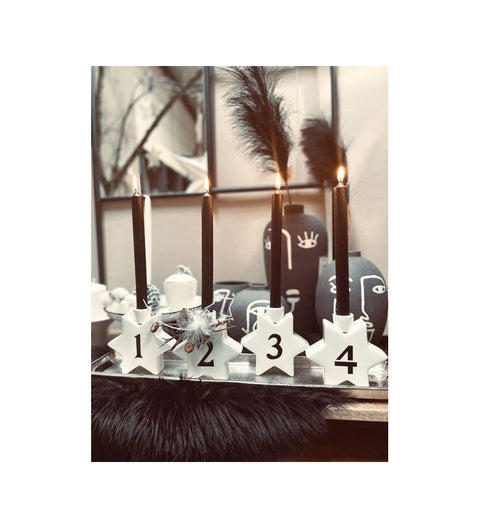 XMAS Kerzenhalter 4-er SET Chrissie, weiß, Keramik, ca. 13,7x4x13,7 cm, geeignet für 22 mm Stabkerzen-Ø