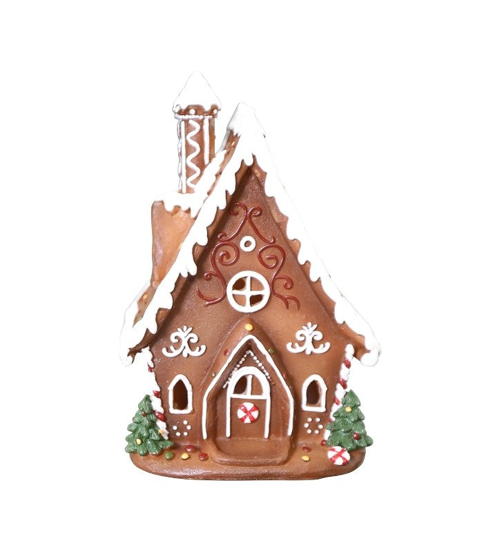 XMAS Lebkuchenhaus mit LED Licht inkl. Gingerbread, Polyresin ca. 10x7,5x15cm