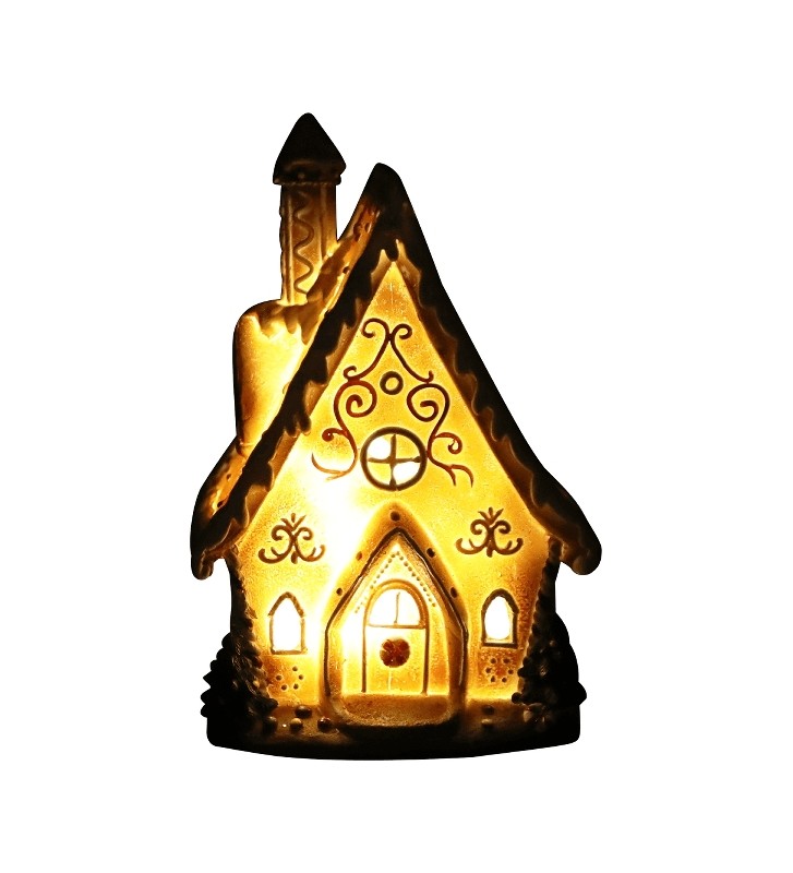 XMAS Lebkuchenhaus mit LED Licht inkl. Gingerbread, Polyresin ca. 10x7,5x15cm