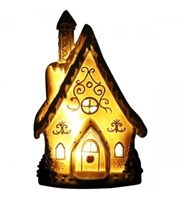 XMAS Lebkuchenhaus mit LED Licht inkl. Gingerbread, Polyresin ca. 10x7,5x15cm