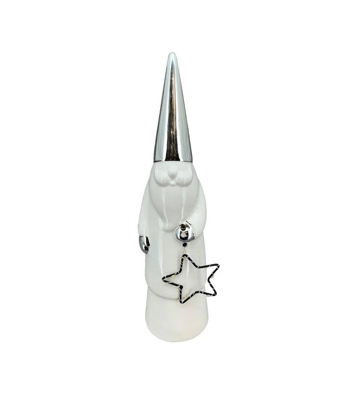 XMAS Wichtel Santa aus Keramik mit LED  ca. 9,1x9,1x35,3 cm inkl. 2 x LR44 Batterien