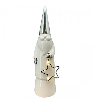 XMAS Wichtel Santa aus Keramik mit LED  ca. 9,1x9,1x35,3 cm inkl. 2 x LR44 Batterien