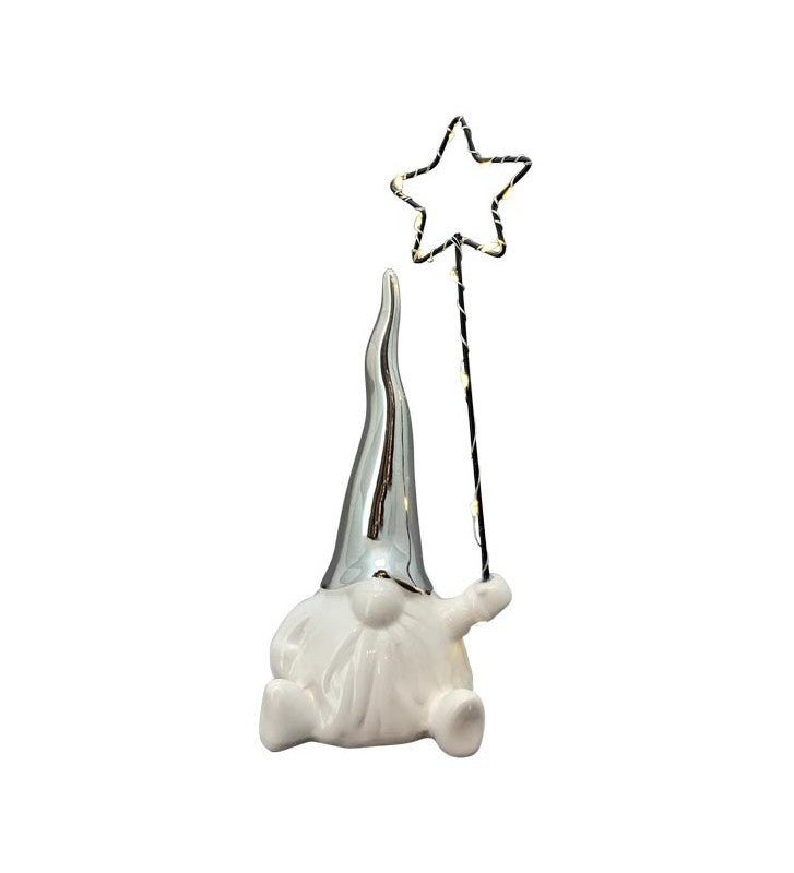 XMAS Wichtel Santa aus Keramik mit LED Stern ca. 9x8x23 cm, inkl. 2 x LR44 Batterien