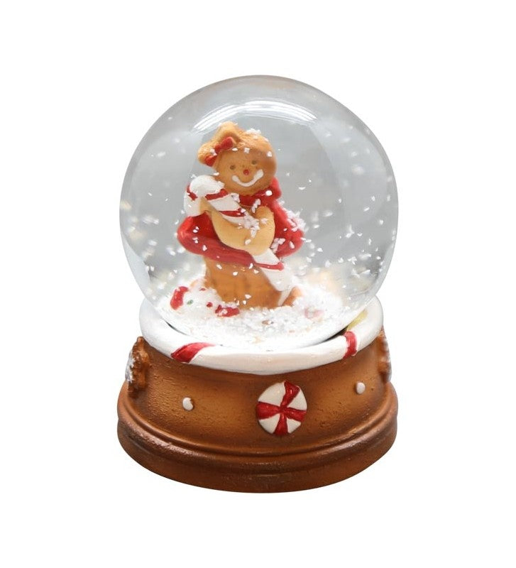 XMAS Schneekugel mit Weihnachtsfigur  Gingerbread, Polyresin, 4,5x4,5x6,5 cm