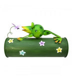 Zeitungsrolle Frosch grün mit Blümchen und Schmetterling aus Metall ca. 36 cm lang